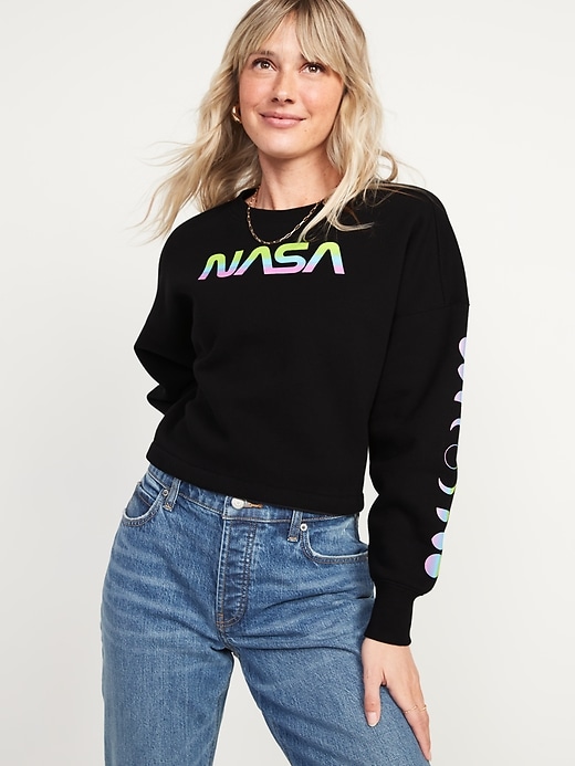 Image number 1 showing, Oversized Cropped Licensed Pop Culture Graphic Sweatshirt