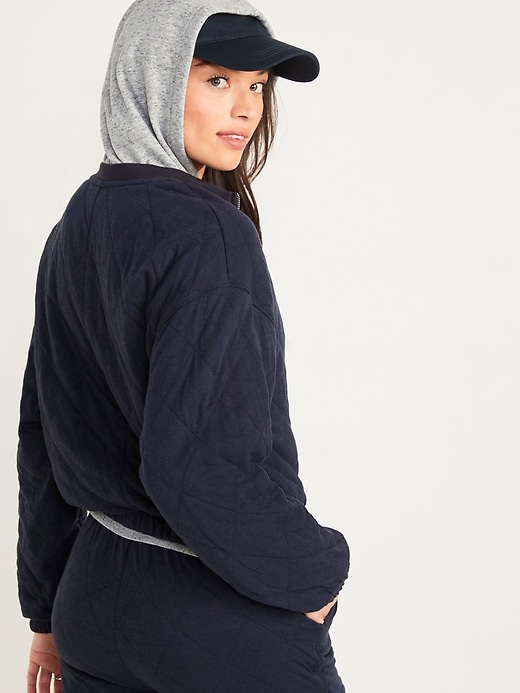 Image number 2 showing, Crew-Neck Quarter-Zip Quilted Sweatshirt for Women