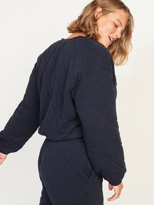 Image number 6 showing, Crew-Neck Quarter-Zip Quilted Sweatshirt for Women