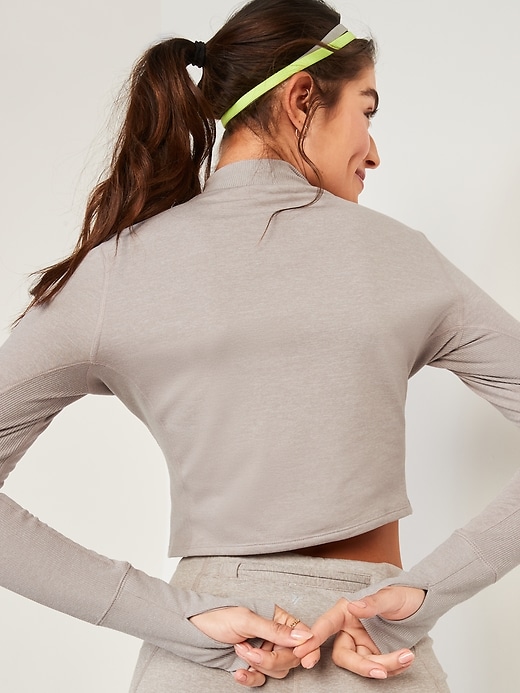 Image number 2 showing, CozeCore Long-Sleeve Cropped Rib-Paneled Top