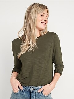 Luxe Crew-Neck Slub-Knit Long-Sleeve T-Shirt for Women