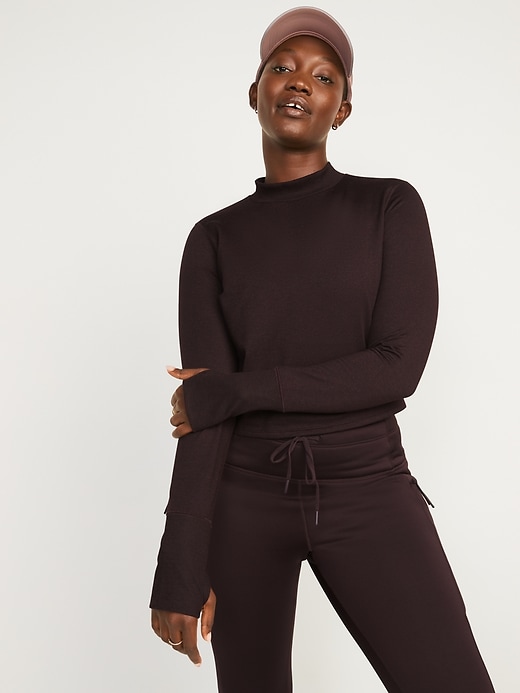 Image number 5 showing, CozeCore Long-Sleeve Cropped Rib-Paneled Top for Women