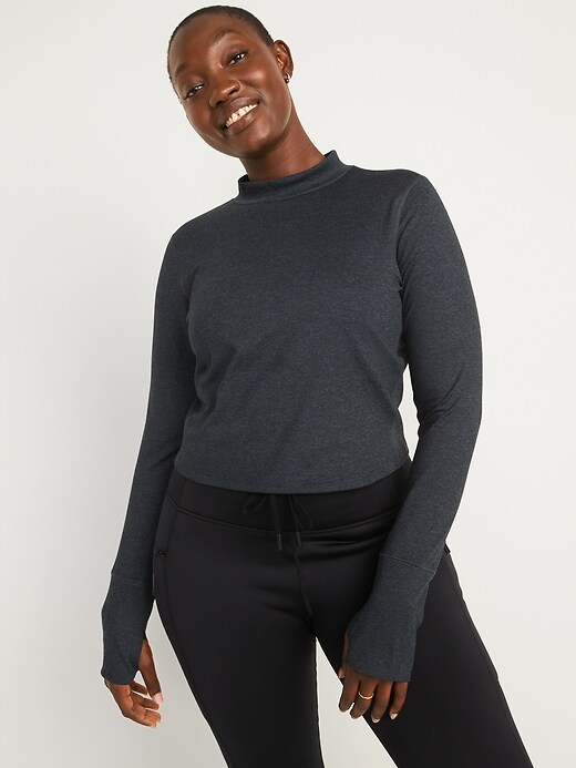 Image number 4 showing, CozeCore Long-Sleeve Cropped Rib-Paneled Top for Women