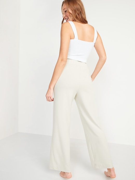 Image number 2 showing, High-Waisted Cozy-Knit Wide-Leg Pajama Pants
