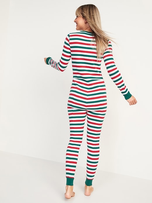 Image number 2 showing, Matching Printed Thermal-Knit One-Piece Pajamas