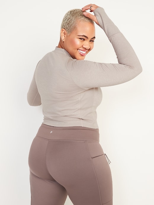 Image number 6 showing, CozeCore Long-Sleeve Cropped Rib-Paneled Top for Women