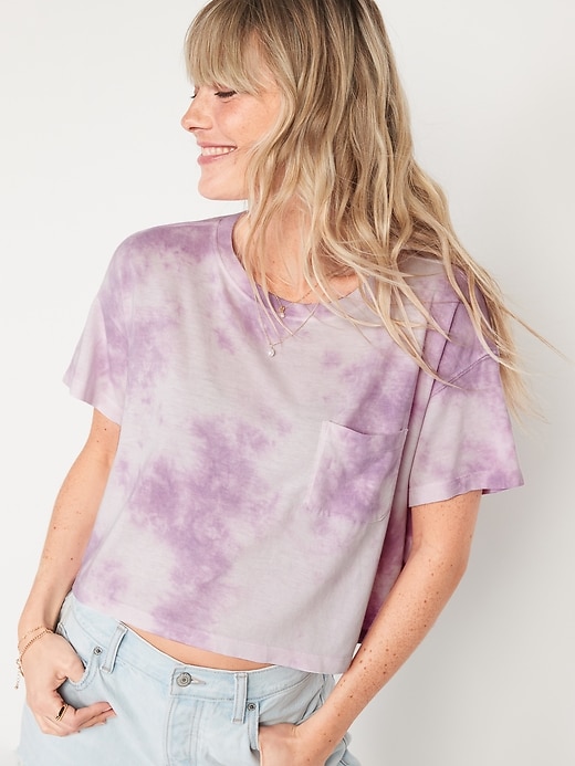 Image number 1 showing, Short-Sleeve Cropped Oversized Tie-Dye T-Shirt