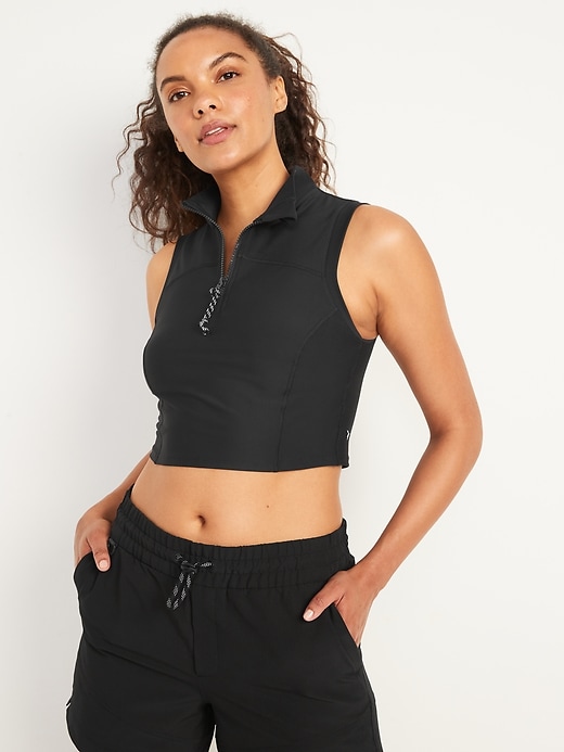 Image number 1 showing, PowerSoft Half Zip Sleeveless Cropped Top
