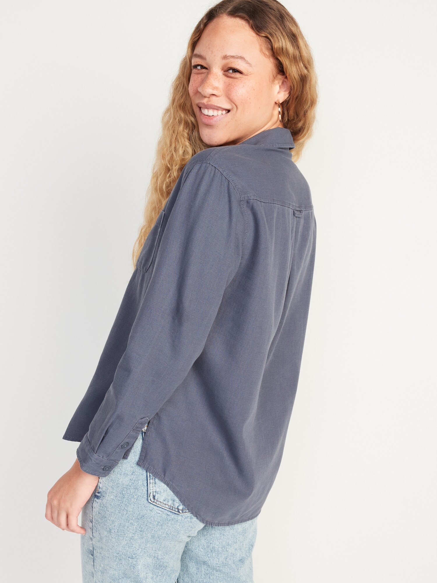 Oversized Boyfriend LongSleeve Shirt Old Navy