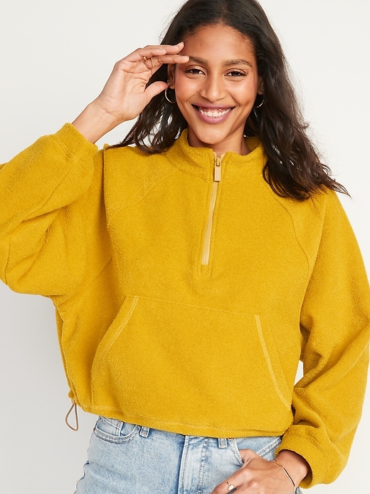 Oldnavy Long-Sleeve Half-Zip Oversized Textured Sweatshirt for Women