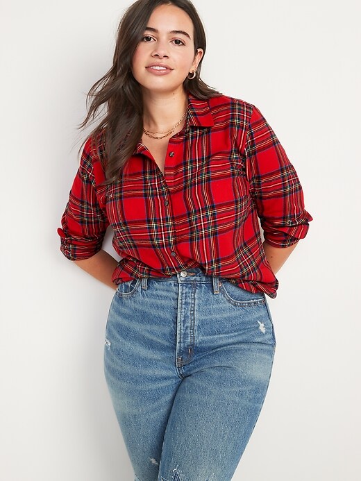 Image number 5 showing, Long-Sleeve Plaid Flannel Shirt for Women