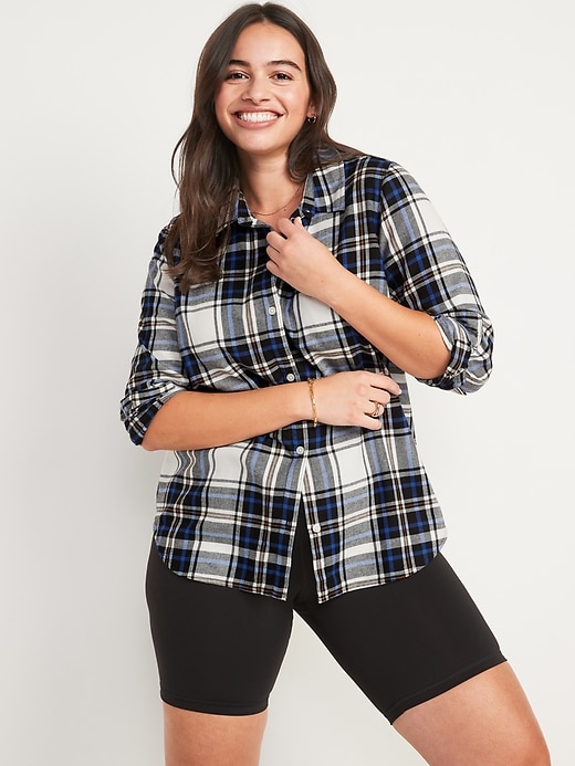 Irevial Womens Plaid Flannel Shirts Casual Long Sleeve Pintucked