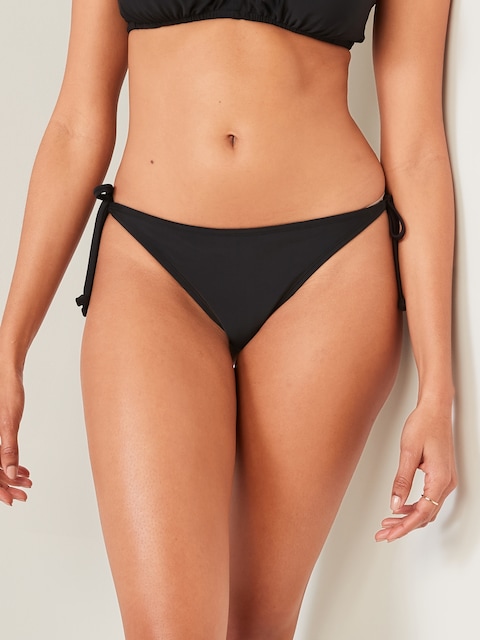 Low-Rise String Bikini Swim Bottoms - Ebony