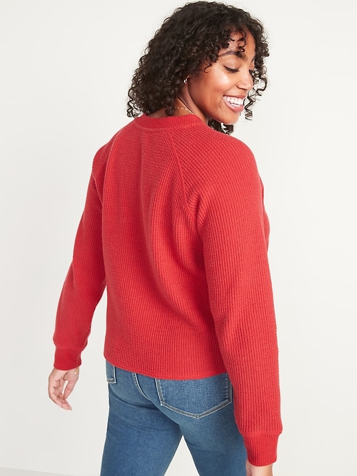 Image number 5 showing, Loose Cropped Cozy Long-Sleeve Henley T-Shirt