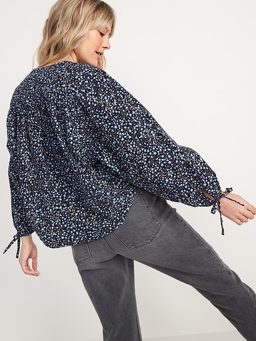 Image number 2 showing, Oversized Ditsy-Floral Corduroy Tie-Sleeve Top