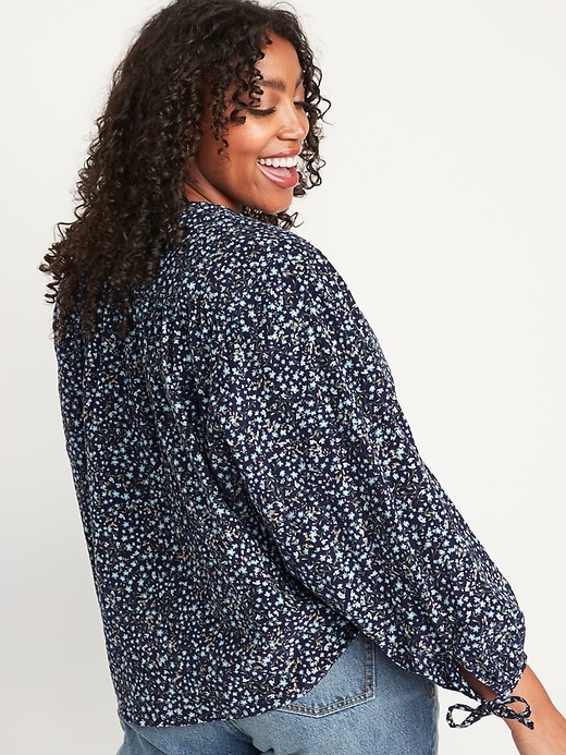 Image number 6 showing, Oversized Ditsy-Floral Corduroy Tie-Sleeve Top