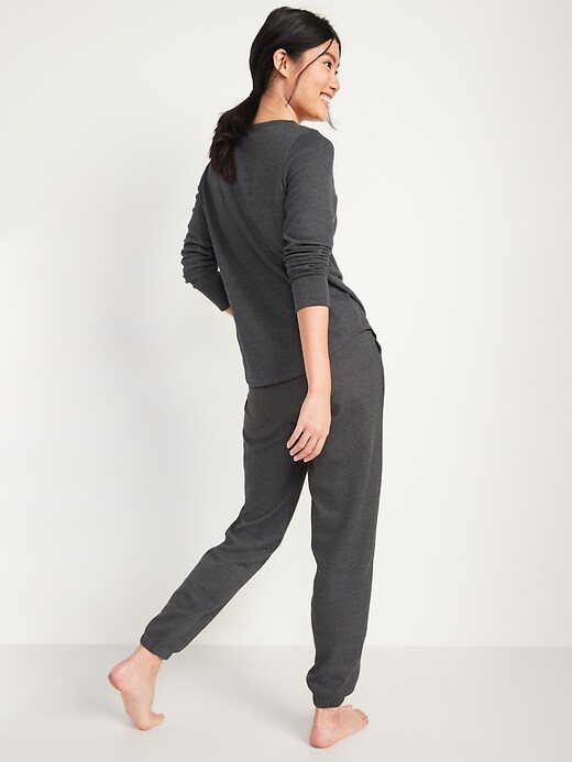 Image number 2 showing, High-Waisted Thermal-Knit Jogger Pajama Pants