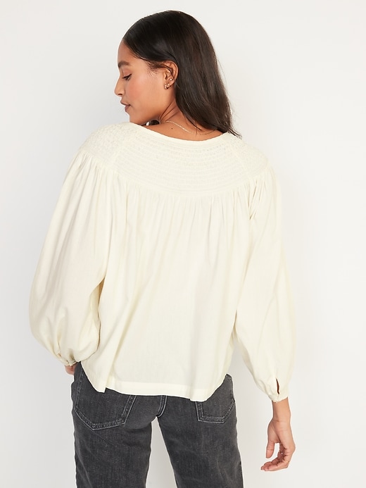 Image number 2 showing, Long-Sleeve Smocked Embroidered Poet Blouse