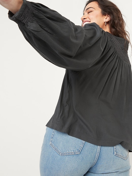 Image number 6 showing, Long-Sleeve Smocked Embroidered Poet Blouse