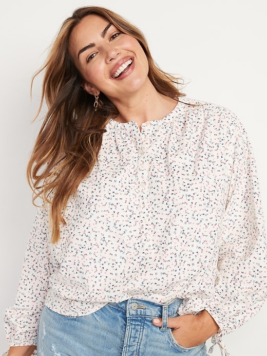 Image number 5 showing, Oversized Ditsy-Floral Corduroy Tie-Sleeve Top