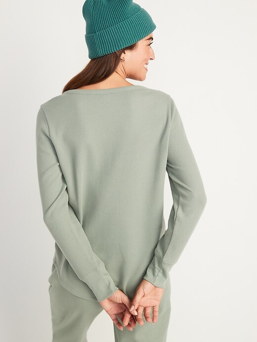 Image number 2 showing, Long-Sleeve Thermal-Knit Henley Pajama T-Shirt