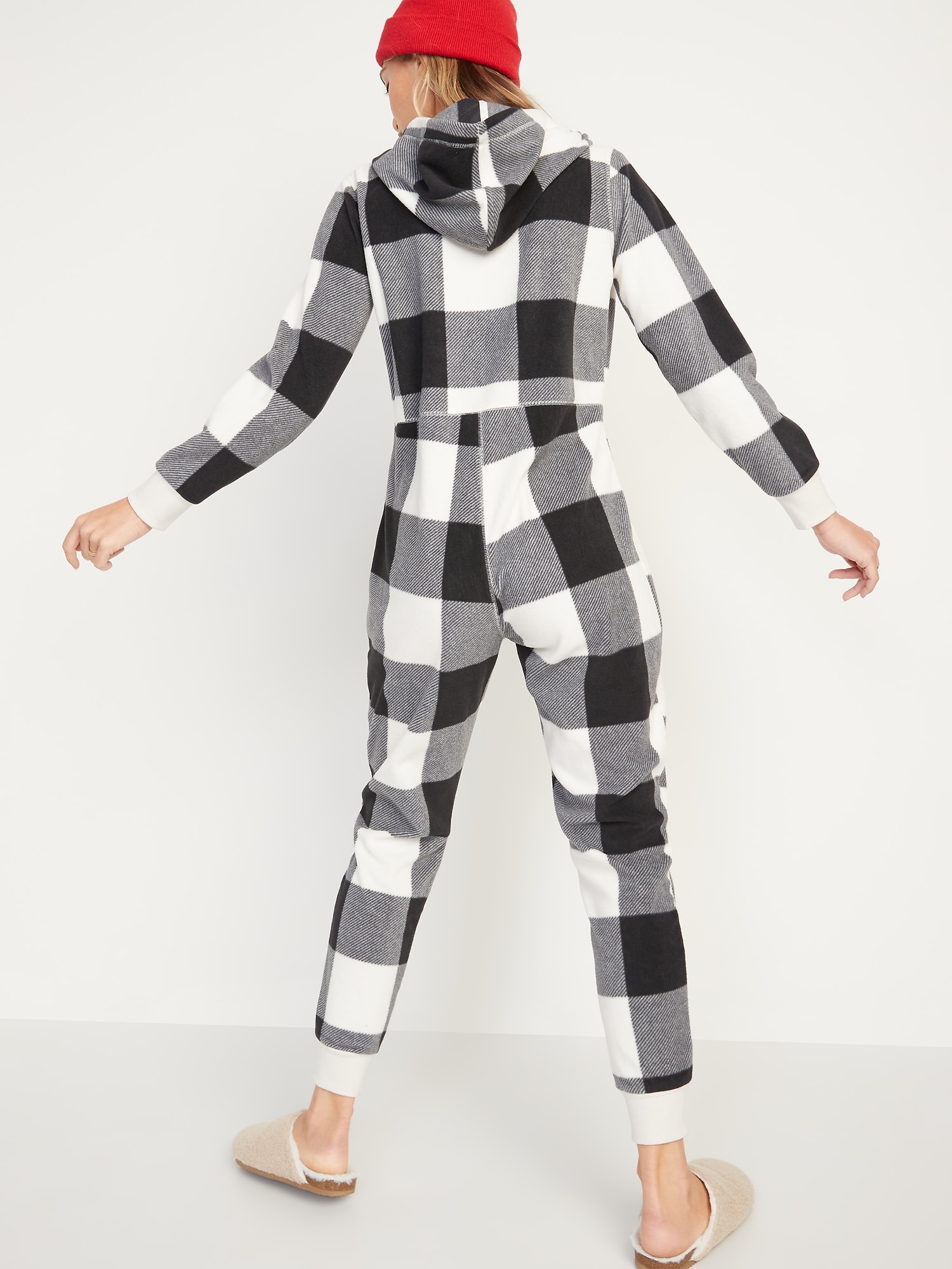 Matching Printed Microfleece Hooded One Piece Pajamas for Women