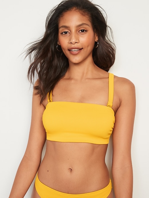 Image number 1 showing, Textured-Rib Bandeau Swim Top