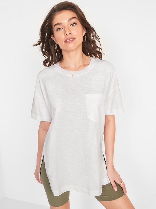 Image number 1 showing, Short-Sleeve Vintage Slub-Knit Tunic T-Shirt for Women