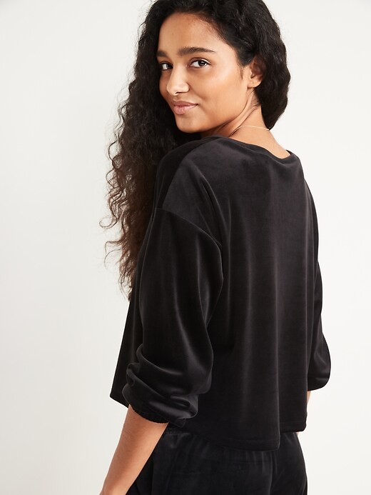Image number 2 showing, Long-Sleeve Velvet Pajama Top for Women