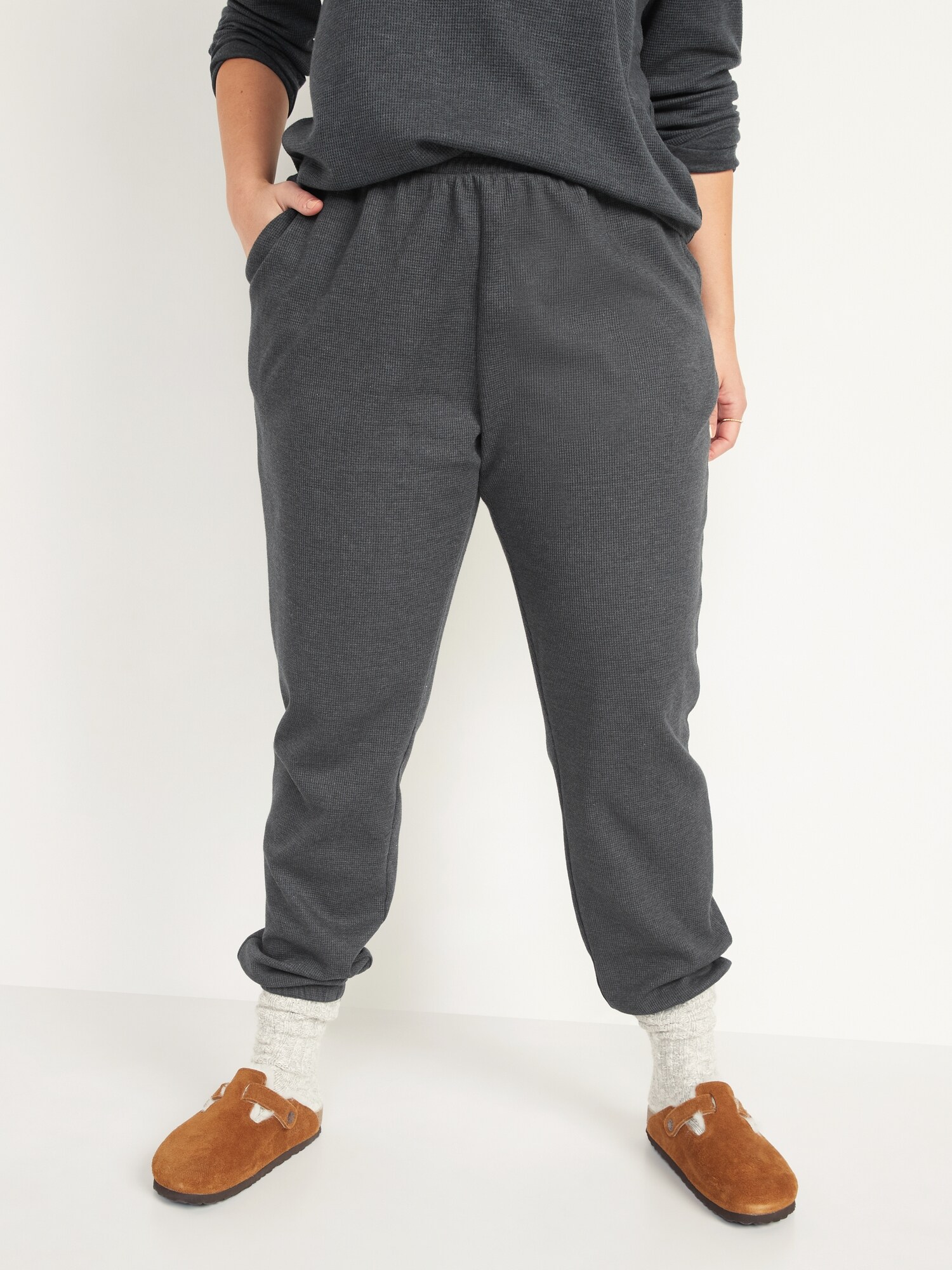 High-Waisted Thermal-Knit Jogger Pajama Pants