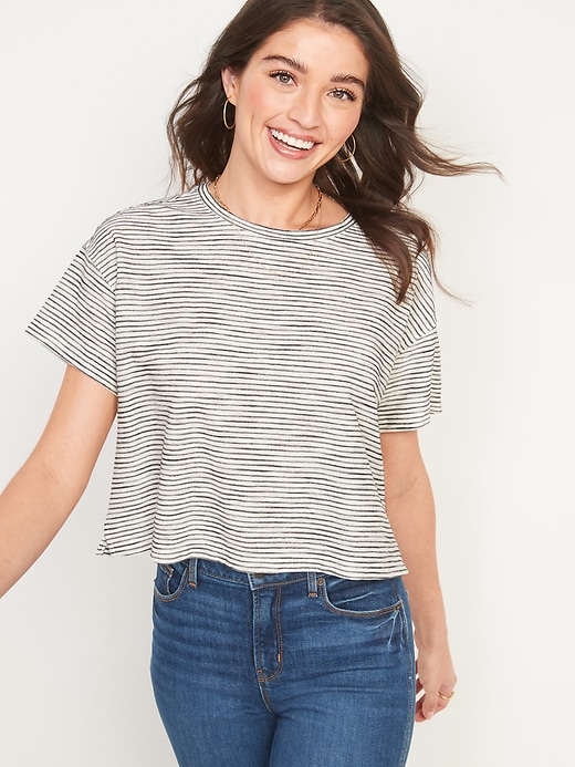 Image number 1 showing, Short-Sleeve Oversized Stripe T-Shirt for Women