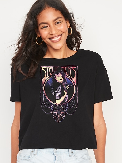 Image number 1 showing, Short-Sleeve Cropped Licensed Pop Culture T-Shirt for Women