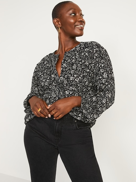 Image number 5 showing, Oversized Floral-Print Long-Sleeve Blouse for Women