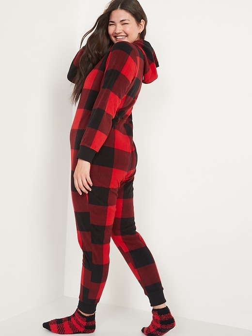 Image number 6 showing, Matching Printed Microfleece Hooded One-Piece Pajamas