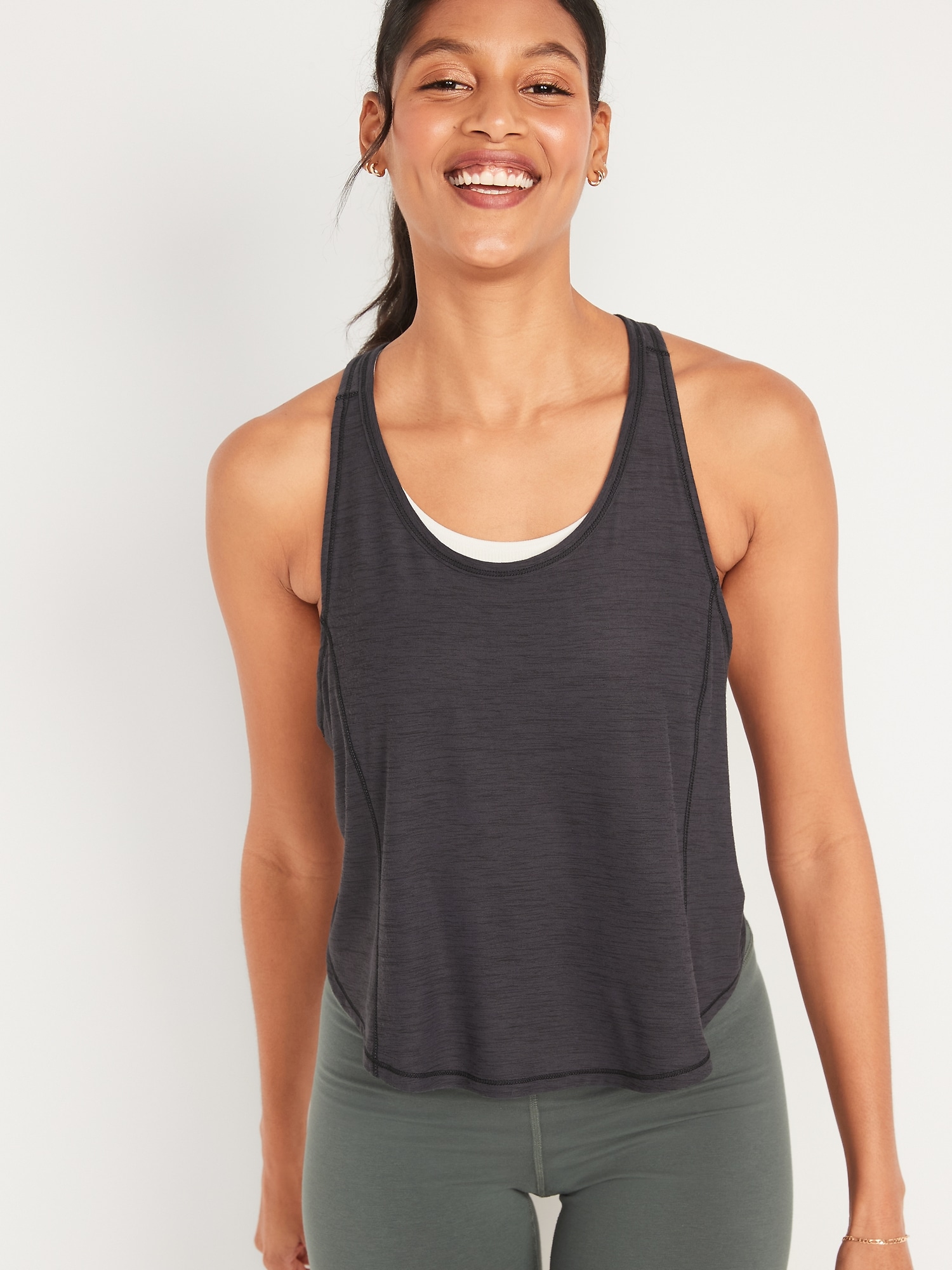 Old Navy Breathe ON Cropped Racerback Tank Top for Women black. 1