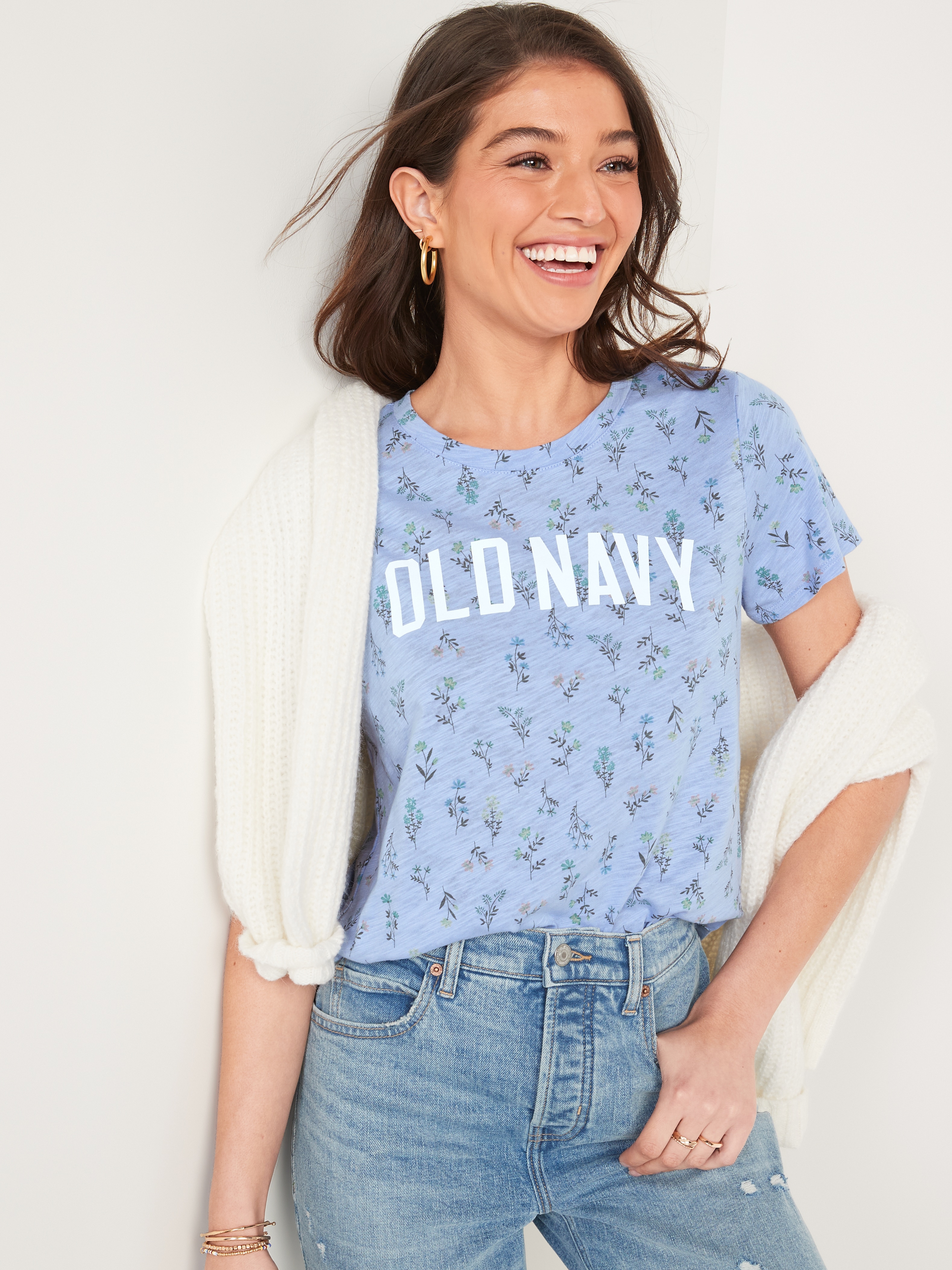 Short-Sleeve Floral-Print Logo Graphic 