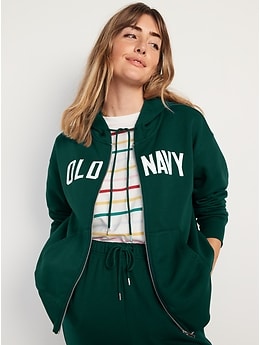 Logo-Embroidered Full-Zip French-Terry Hoodie for Women | Old Navy