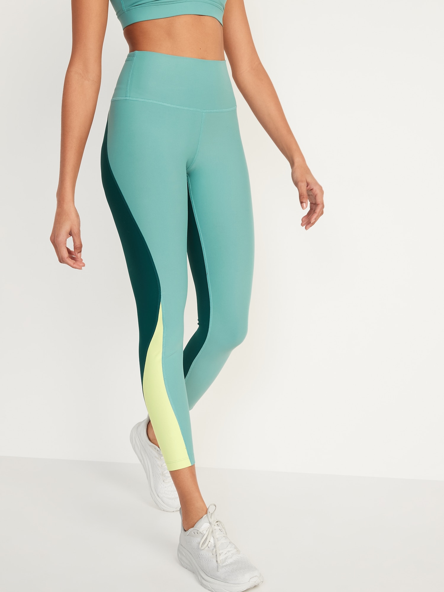 Old Navy High-Waisted PowerSoft Color-Block 7/8-Length Compression Leggings for Women green. 1