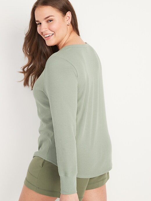 Image number 6 showing, Long-Sleeve Thermal-Knit Henley Pajama T-Shirt