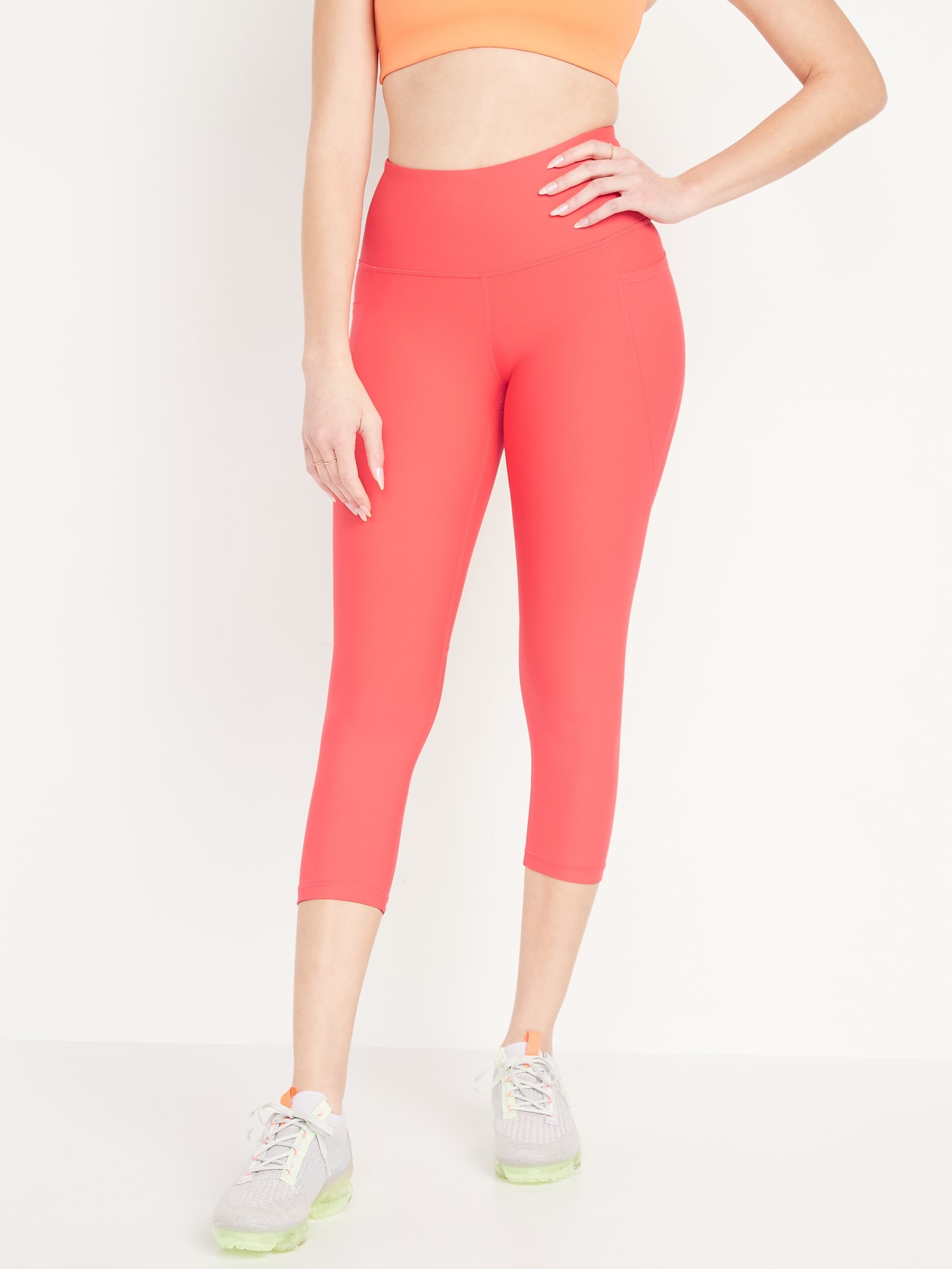 Old Navy High-Waisted PowerSoft Crop Leggings for Women red. 1