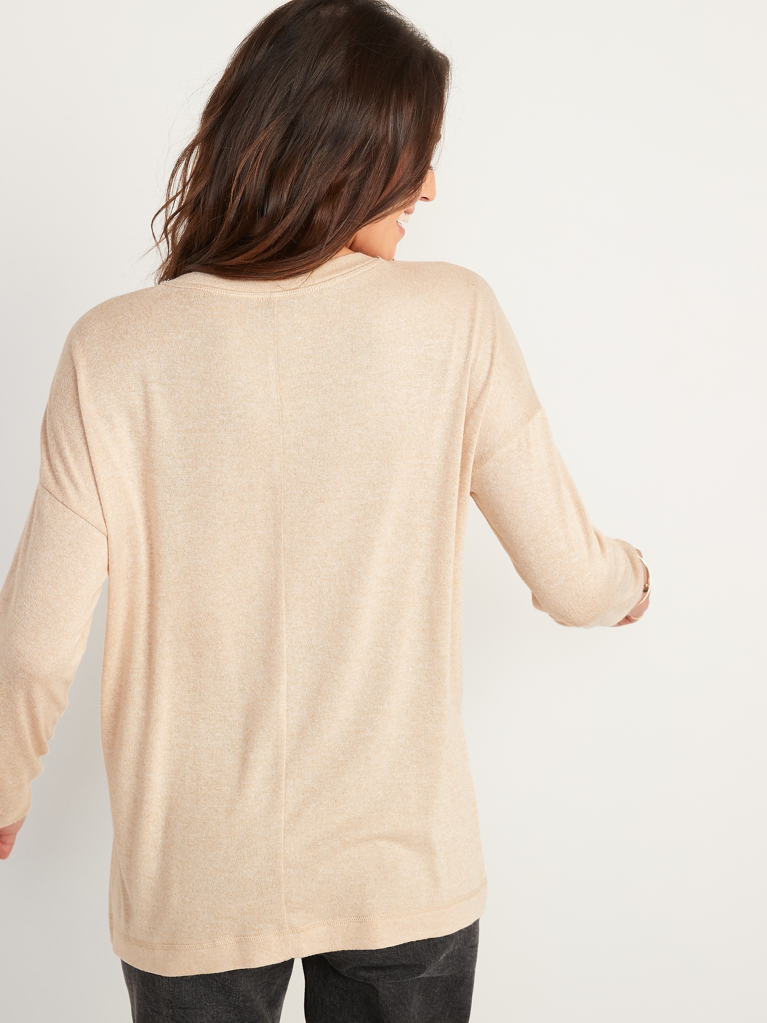 Long-Sleeve Plush-Knit Henley Tunic T-Shirt for Women | Old Navy