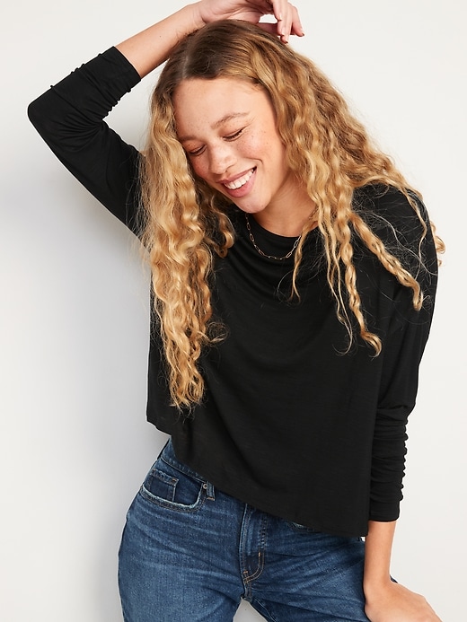 Image number 1 showing, Luxe Oversized Long-Sleeve T-Shirt for Women
