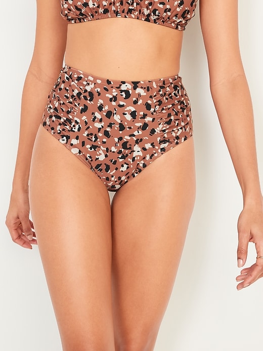 Image number 1 showing, High-Waisted Ruched Bikini Swim Bottoms