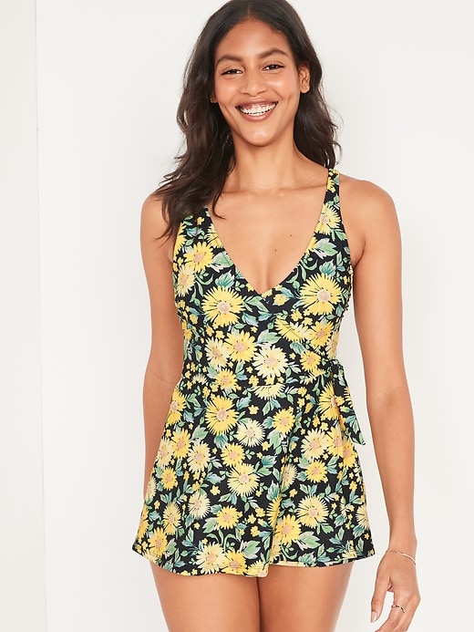 V-Neck Wrap-Front Swimsuit Dress for Women | Old Navy