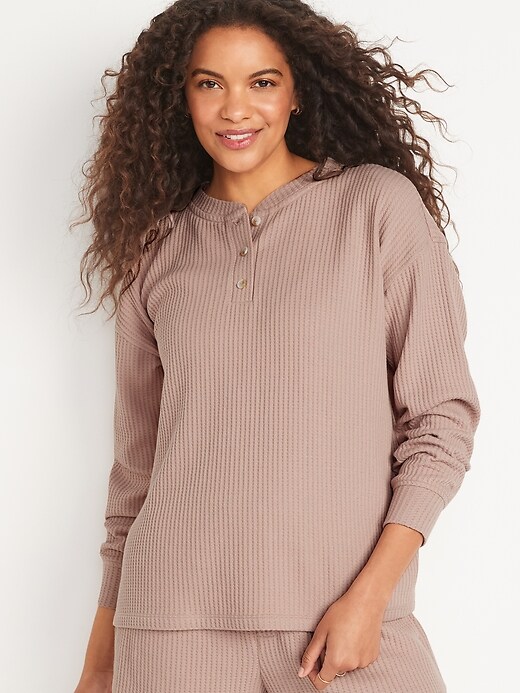 Image number 1 showing, Thermal Henley Pajama Tunic Top