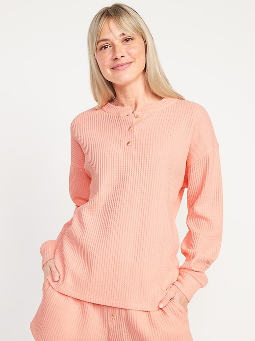 Image number 1 showing, Thermal Henley Pajama Tunic Top