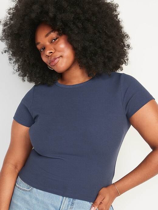 Image number 5 showing, Fitted Short-Sleeve Cropped Rib-Knit T-Shirt for Women