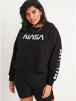 Oversized Cropped Licensed Pop Culture Graphic Sweatshirt for Women