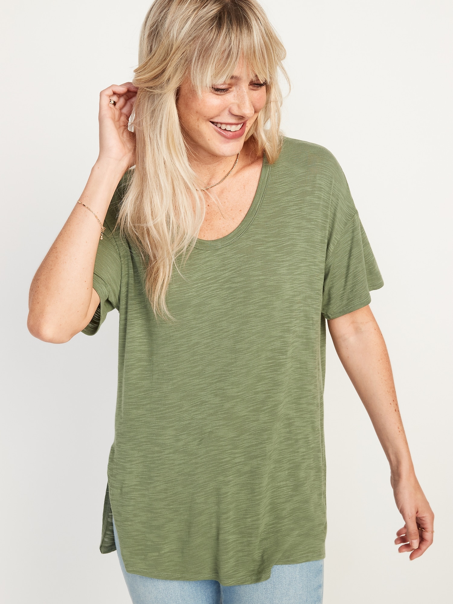 Old Navy Oversized Luxe Voop-Neck Tunic T-Shirt for Women green. 1