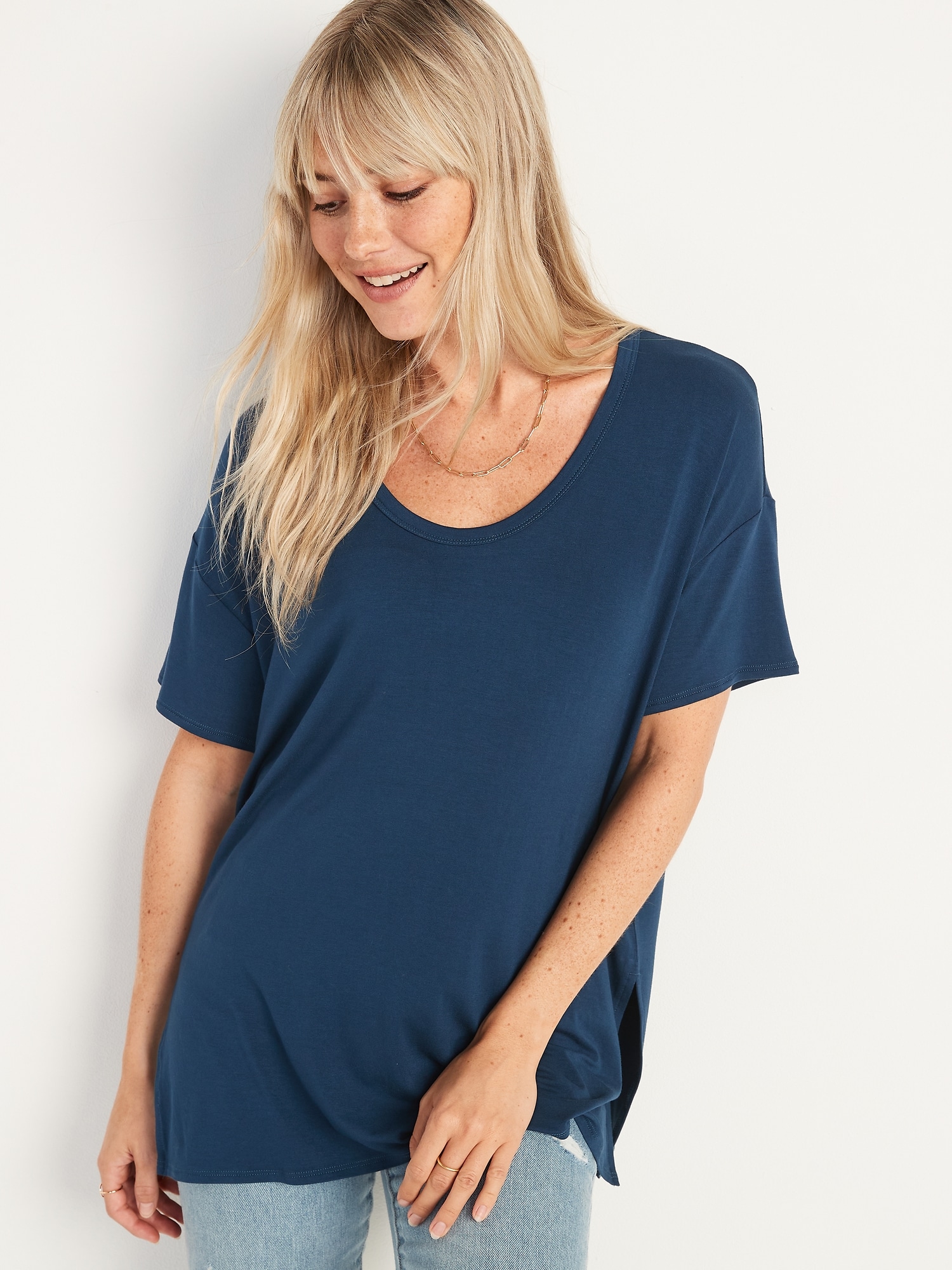 Old Navy Oversized Luxe Voop-Neck Tunic T-Shirt for Women blue. 1